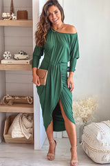 Hunter Green One Shoulder Ruched Dress