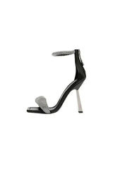 Black Beaded Stiletto Mid Heel Sandals