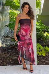 Black Printed Asymmetrical Ruffled Dress