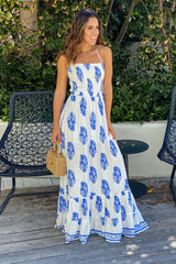 Off White Printed Maxi Dress With Strappy Back
