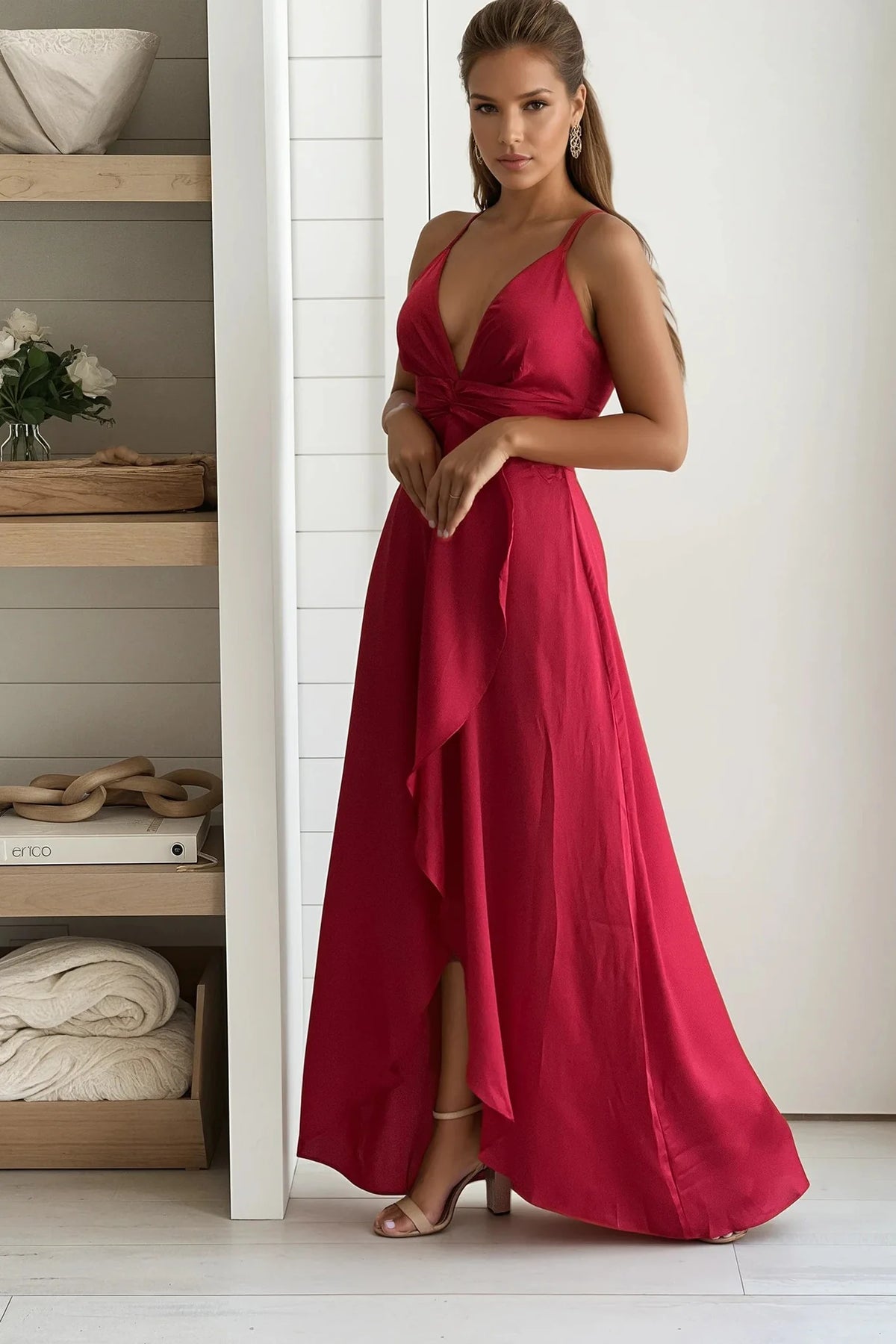 Burgundy Satin Maxi Dress