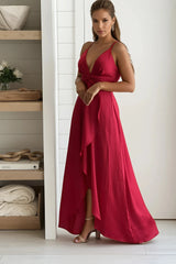 Burgundy Satin Maxi Dress