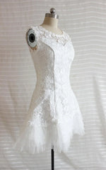 A Line Short Tulle Lace Satin Weddig Dress