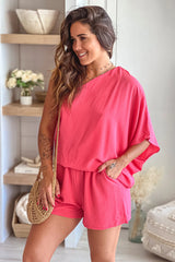Coral One Shoulder Romper With Pockets