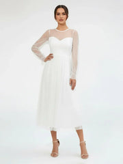 Elegant A Line Long Sleeve Tea Length Wedding Dresses