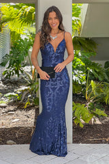Navy Sequined Maxi Dress
