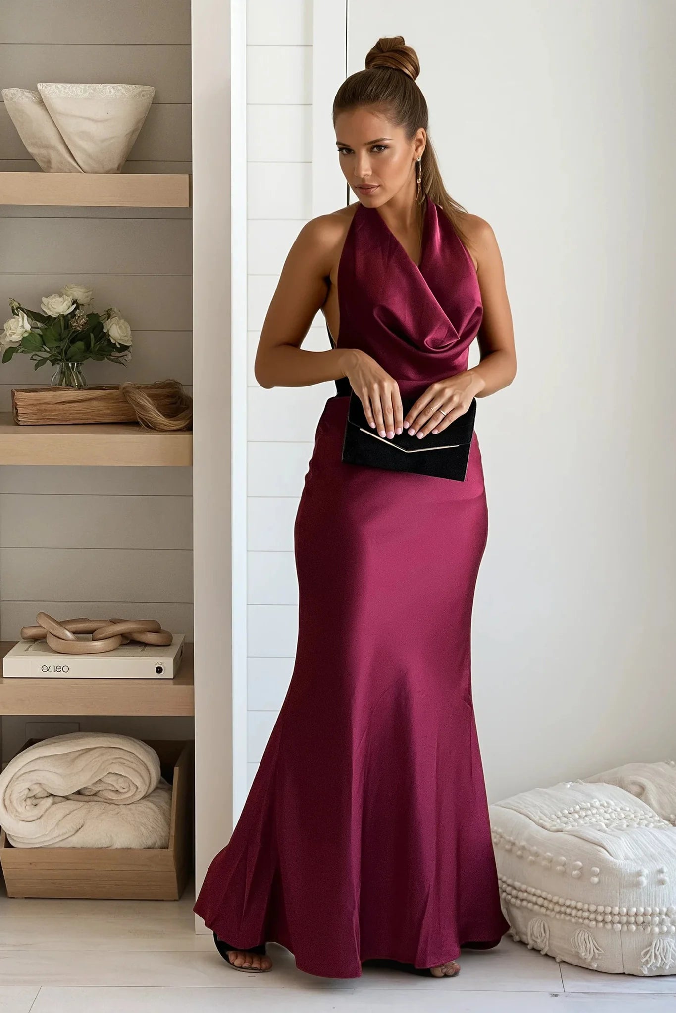 Cherry Draped Backless Maxi Dress