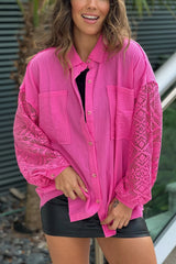 Candy Pink Shirt With Crochet Sleeves