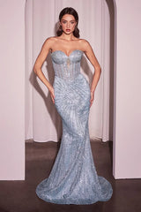 Maddox Gown Light Blue STRAPLESS GLITTER EMBELLISHED GOWN