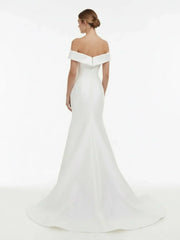 Chic Satin Off the Shoulder Sleeveless Sweep Train Bridal Dress