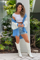 Blue Oversized Button Down Shirt With Crochet