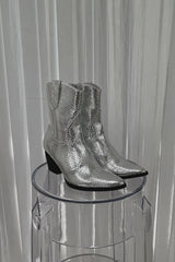 Bambi Silver Snake Western Ankle Boot