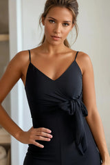 Black Front Tie Woven Jumpsuit