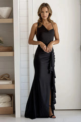 Black One Shoulder Maxi Dress With Ruffle Detail