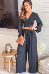 Black Long Sleeve Top and Pants Set