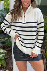 Ivory Striped Zip Up Pullover