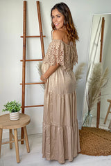 Champagne Off Shoulder Maternity Maxi Dress