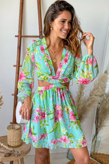 Mint Floral Ruffled Short Dress