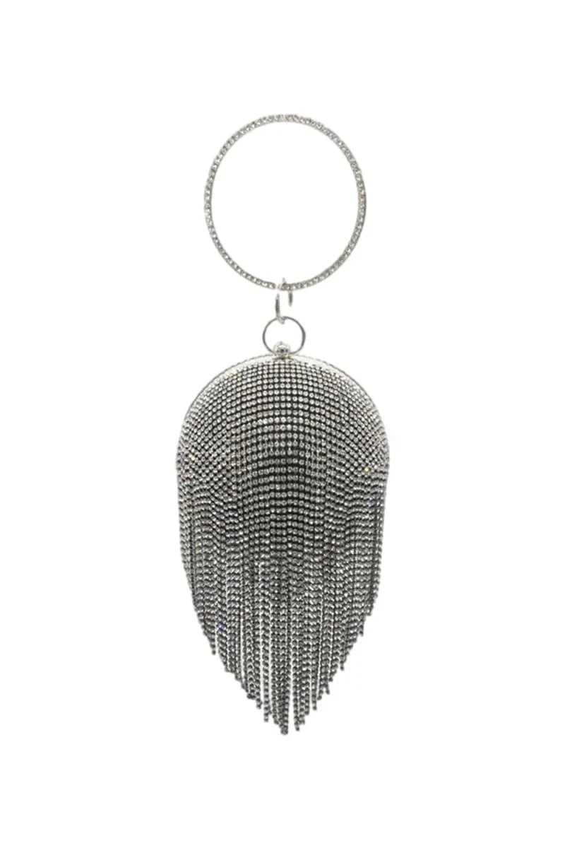 Womens Rhinestone Fringe Disco Ball Evening Clutch Bags