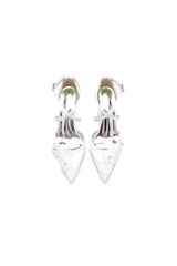 Pointed Toe Ivory Chunky Heels with Lace