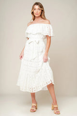 CATCHING MY BREATH EYELET MIDI DRESS