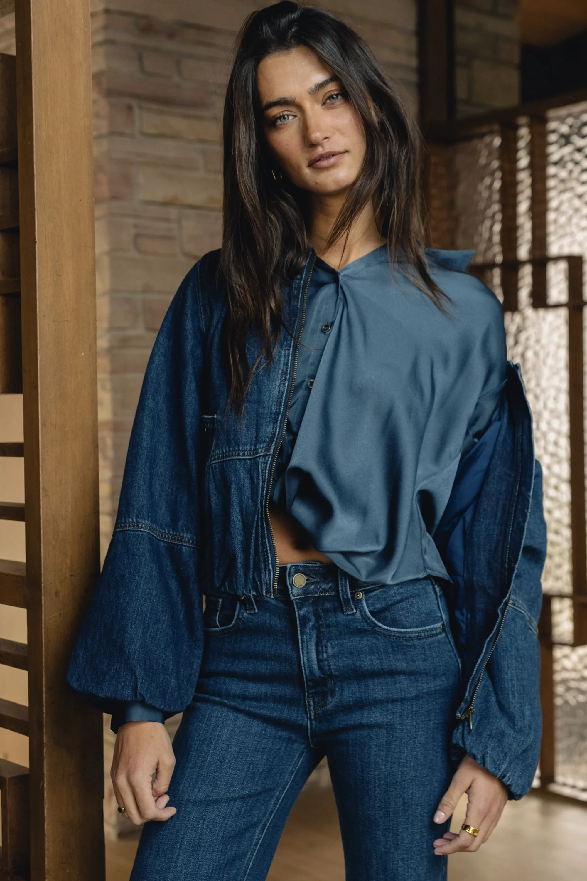 Margaret Twist Button Up in Blue