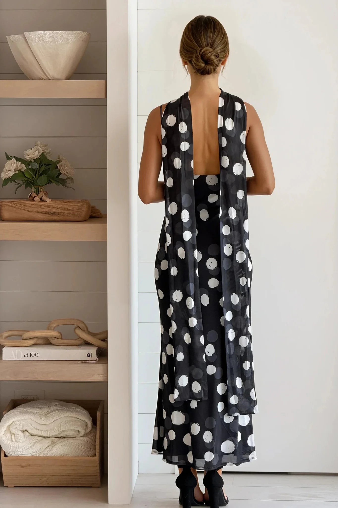 Black Polka Dot Scarf Mermaid Dress