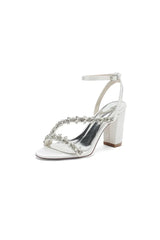 Rhinestone Beaded Ankle Straps Chunky Wedding Shoes