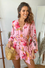 Pink Floral Long Sleeve Romper