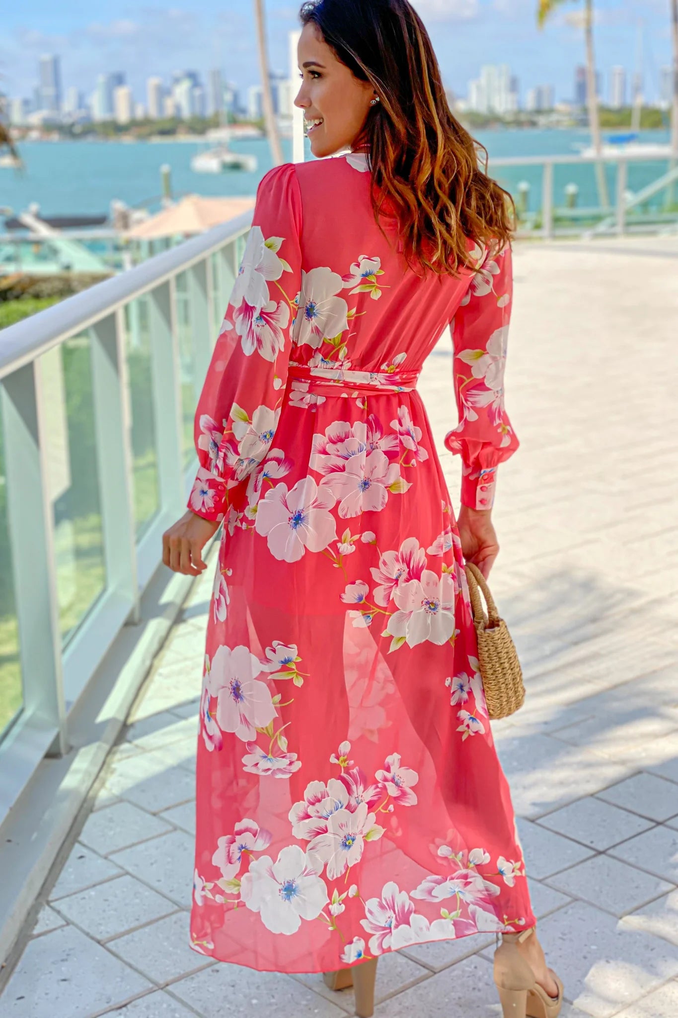 Coral Floral High Low Dress