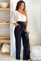 White And Black One Shoulder Jumpsuit
