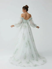 A Line Floral Appliqued Majesty Bridal Wedding Dress with Ruffles