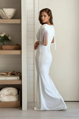 Ivory Fringe Shoulder Mermaid Maxi Dress
