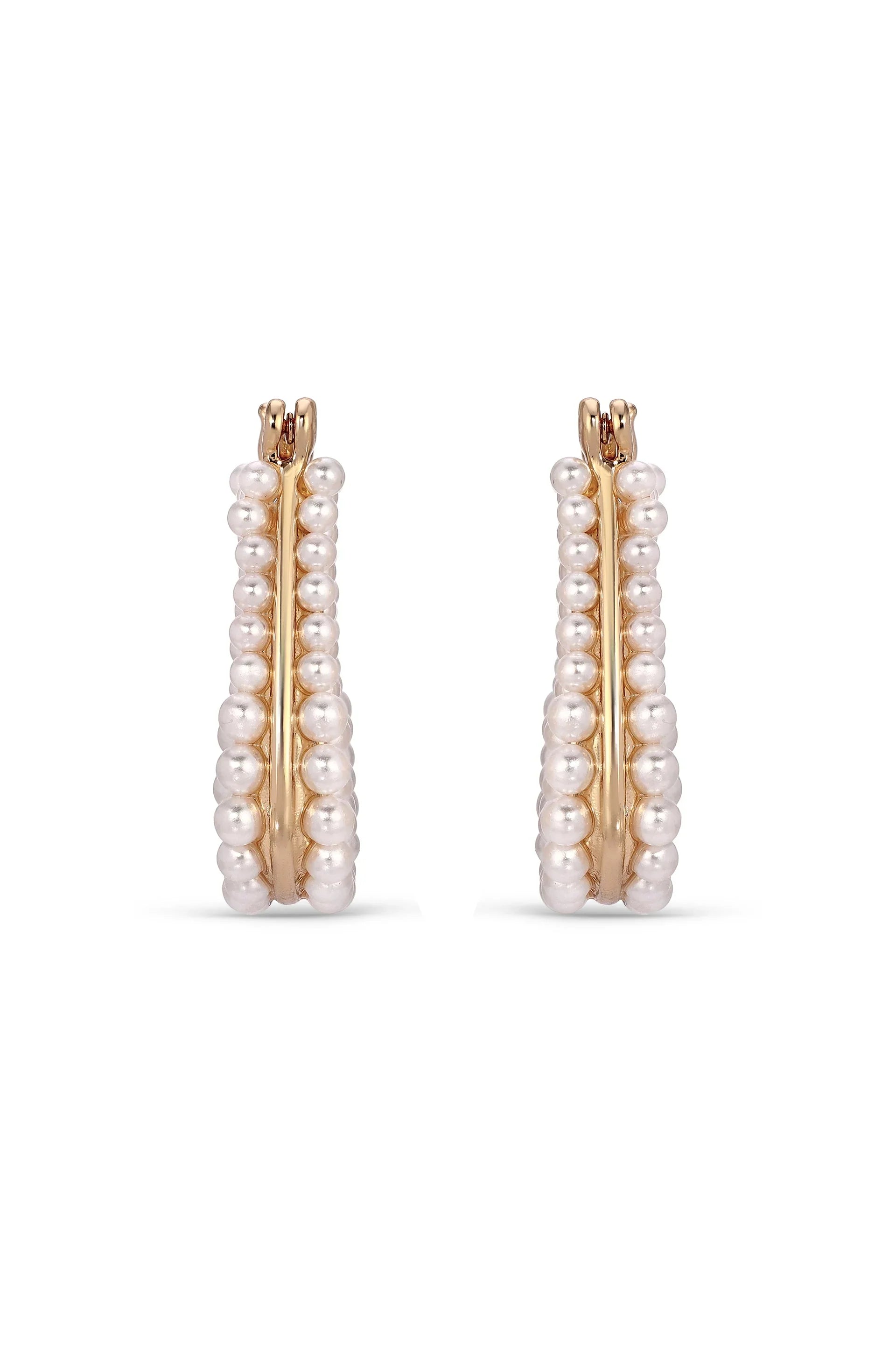 Soft Curve Pearl Lined Hoop Earrings