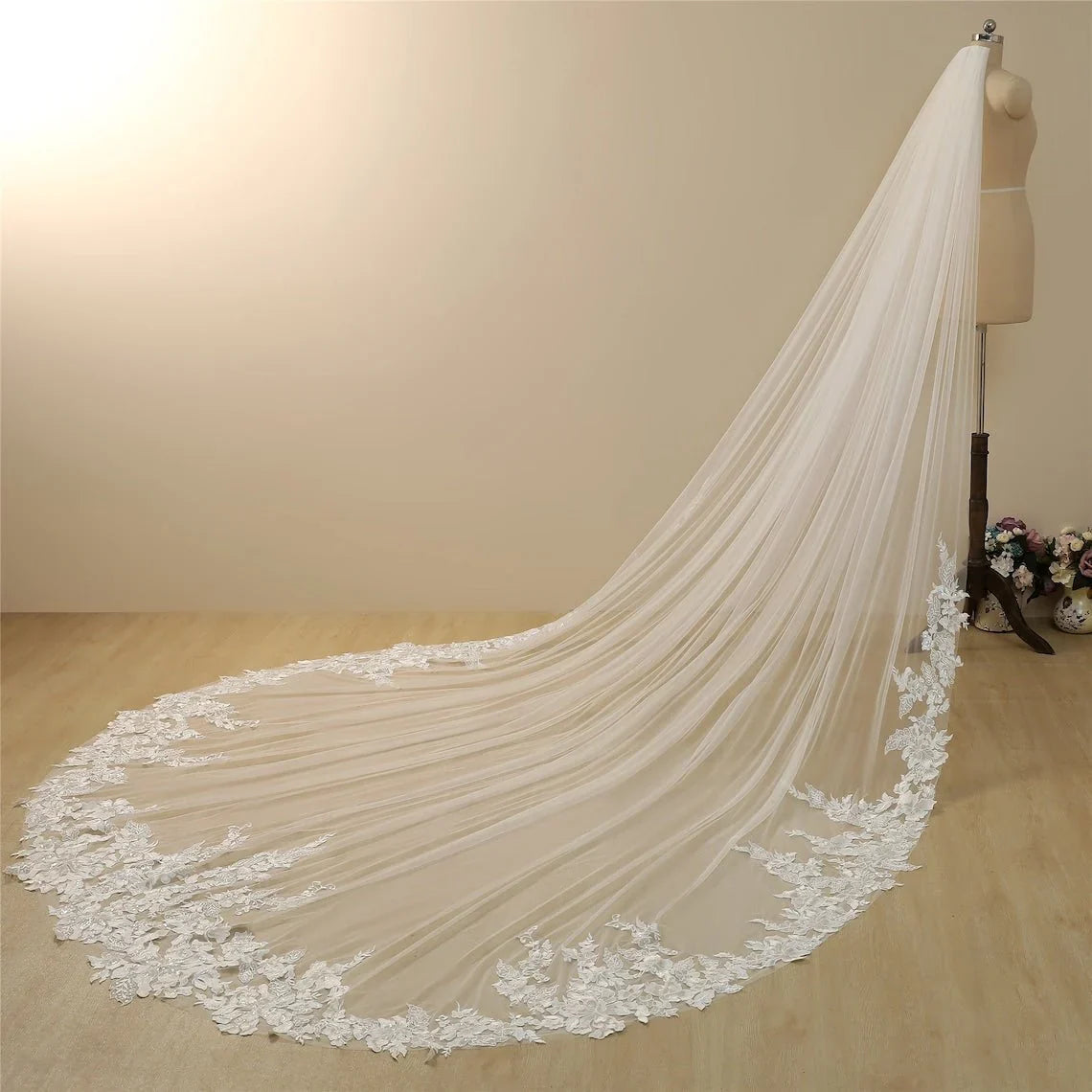 Vintage Lace Trim Transparent Wedding Veil Bridal Veil