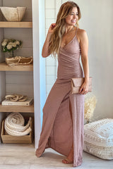Mauve Glitter Maxi Dress With Slit