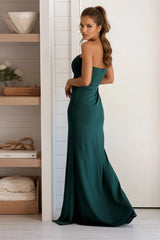 Hunter Green Maxi Dress With Rhinestone Waist Detail And Slit