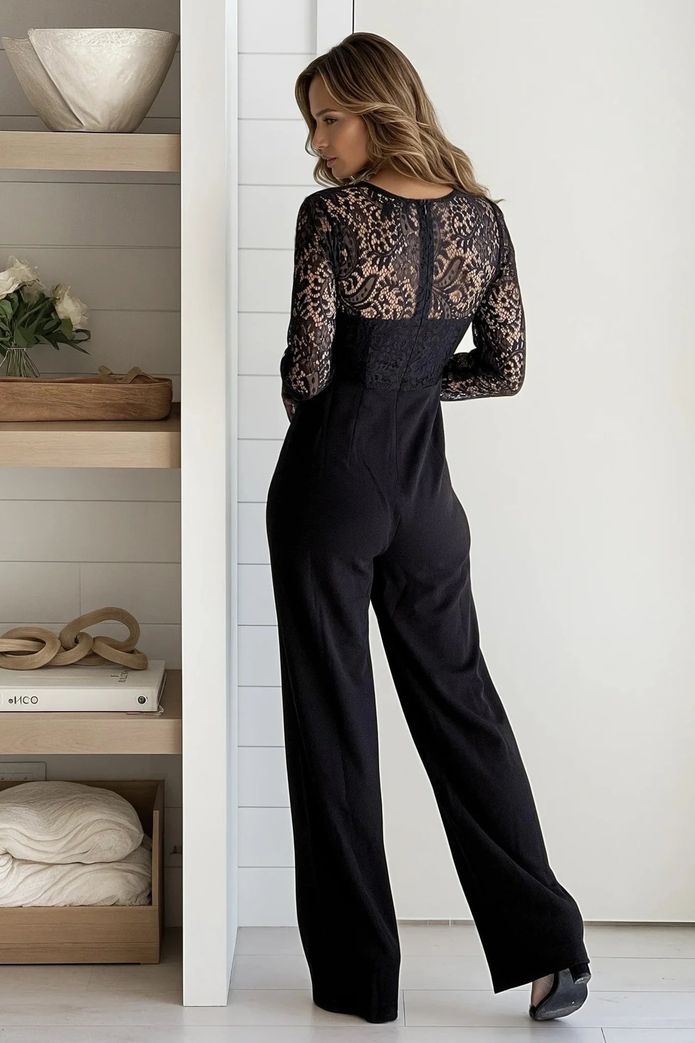 Black Lace Top Knit Jumpsuit