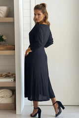 Black Off Shoulder Knit Midi Dress With Slit