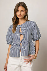 Milandra Striped Peplum Top FINAL SALE