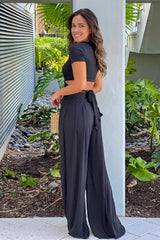 Black Criss Cross Crop Top And Pants Set