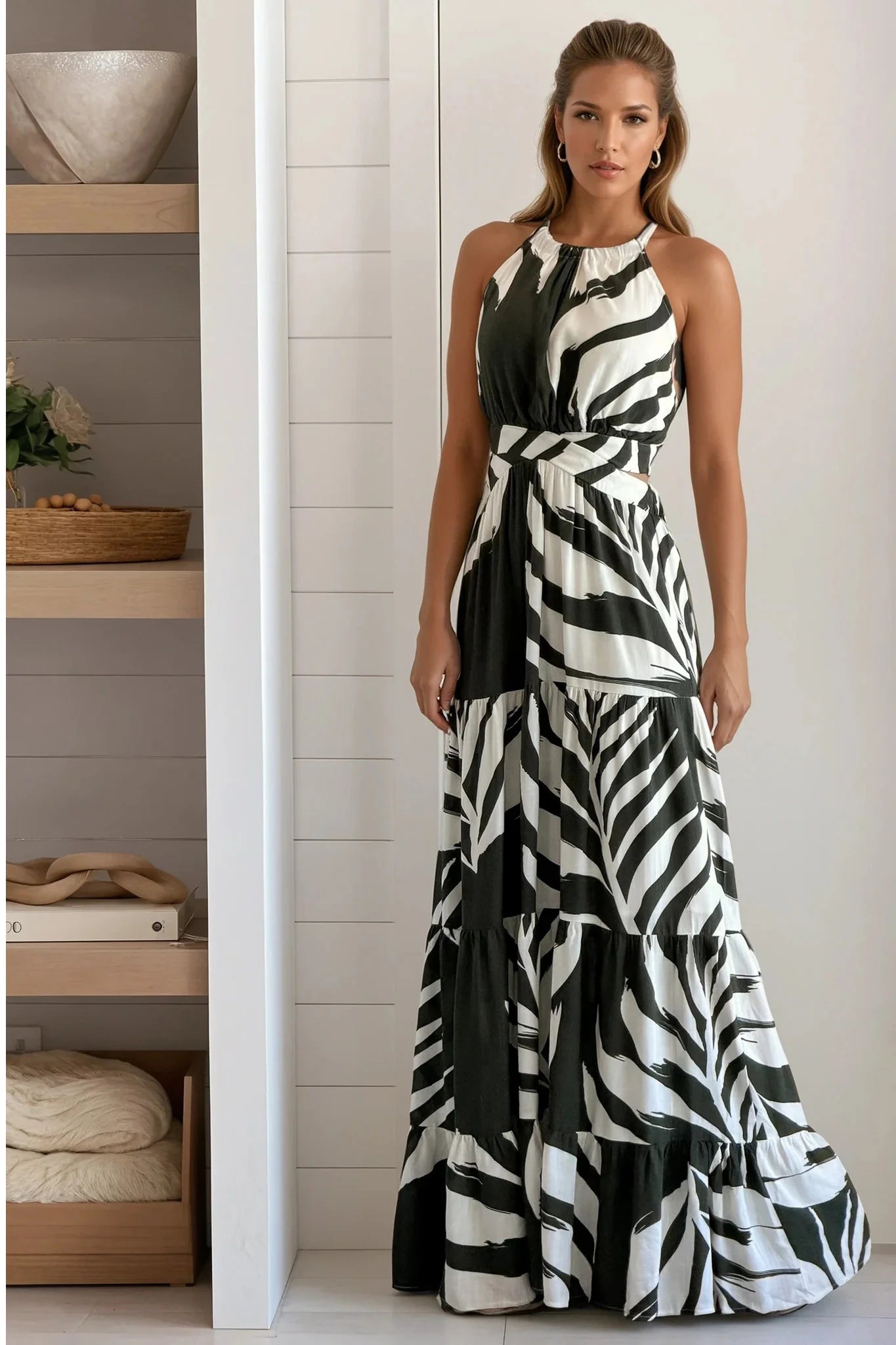 Olive Printed Cut Out Dress