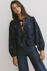 Maggie Peplum Tie Blouse With Bow Detail FINAL SALE