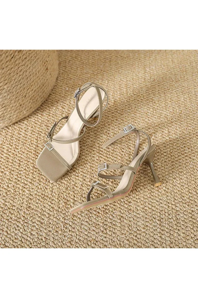Strappy Open Toe Ankle Buckle Stiletto High Heels
