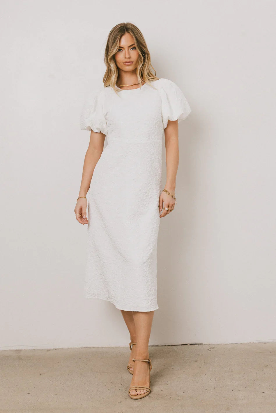 Henry Textured Midi Dress in White FINAL SALE