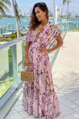 Pink Floral Maxi Dress With Dolman Sleeves