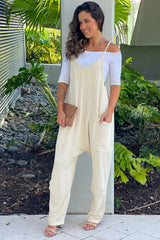 Ecru Ribbed Jumpsuit With Pockets