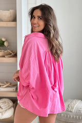 Bubble Gum Oversized Button Down Shirt