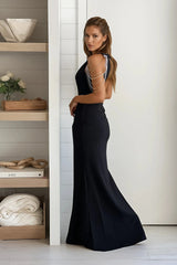 Black Rhinestone Shoulder Detail Dress