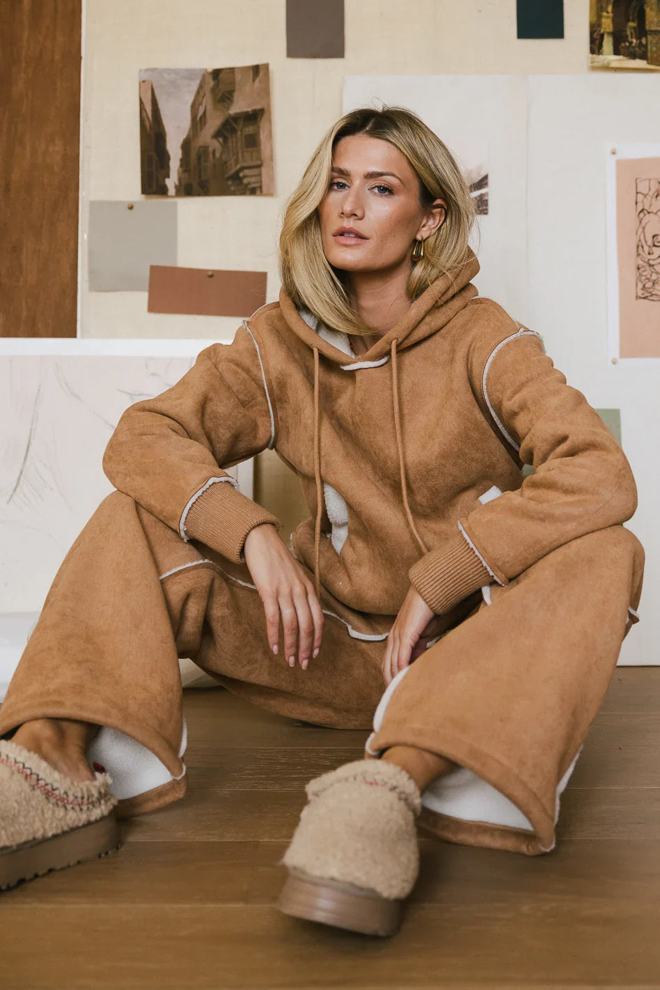 Mattie Faux Shearling Hoodie in Camel FINAL SALE